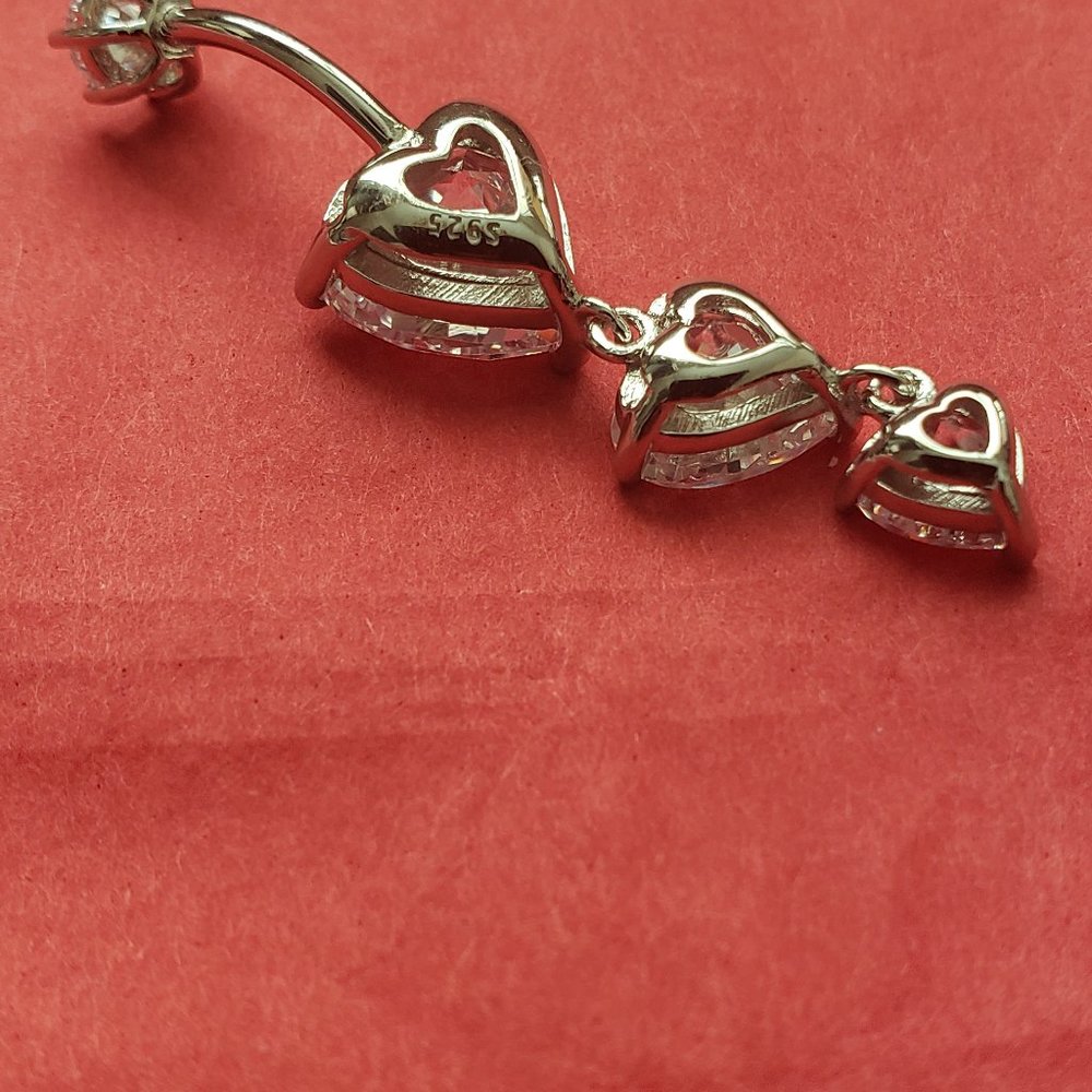 Belly Button Ring Sterling Silver Clear Hearts Sh… - image 3